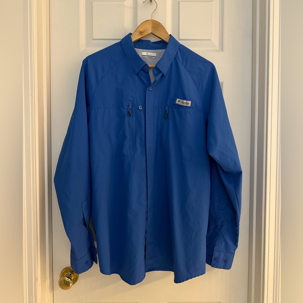 Columbia PFG Omni-Shade Long Sleeve Button-Down Shirt – Blue – Size M